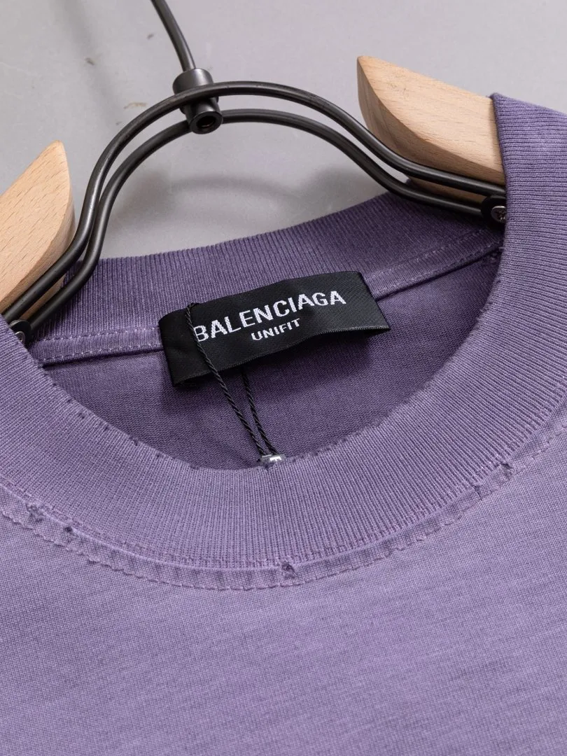 P90✨🔥 [balenciaga] 2026FW Paris luminous letter short-sleeved T-shirt Premium 26s double yarn 300g fabric, washed and sprayed with old and frayed craftsmanship Color: washed brown, washed Purple, washed Gray Size: S M L XL 2XL